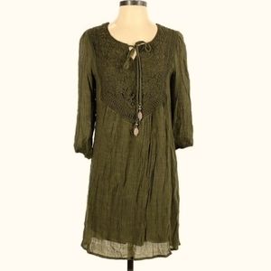 Indigo Rose Olive Peasant Dress